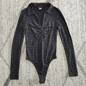 VENUS Charcoal Patterned Bodysuit, Size XS